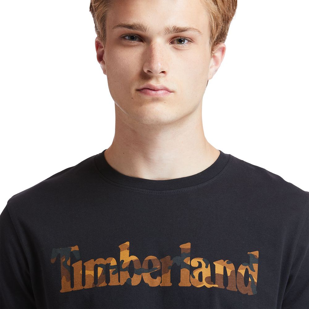 Camisetas Timberland Hombre Kennebec River Camo-Logo Negras - Chile RDA-257918